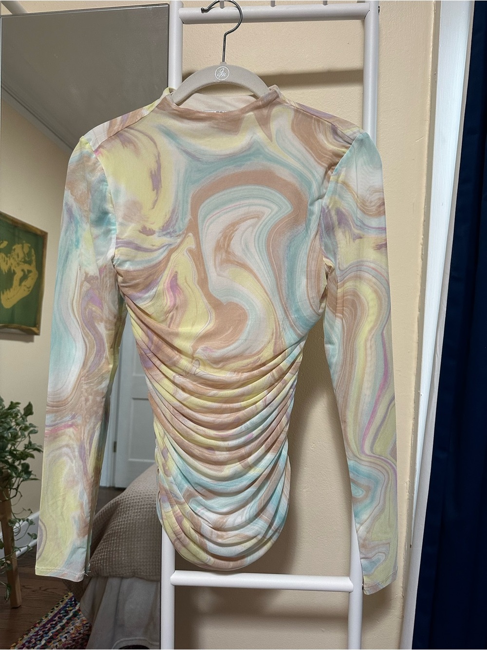 AFRM Ruched Mesh Long-Sleeve Top
